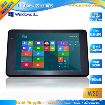 8 Inch IPS 1280*800 Intel Baytrail-T Quad Core Ms Windows 8.1 Tablet PC (W80)